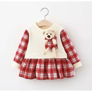 dress baby lengan panjang model sweater korea casual / dress bayi baju anak tas sling bag boneka