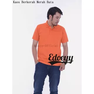 Edoeyy Polo shirt Merah Bata / Baju kaos kerah / T-shirt, Berkerah, Cowok, Pria