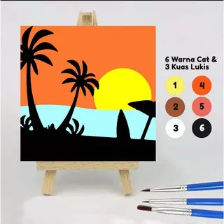 Paint by number BEACH SCENE 20x20 Wooden Painting kit/Set Melukis anak/Paket Mewarnai/DIY/Kerajinan