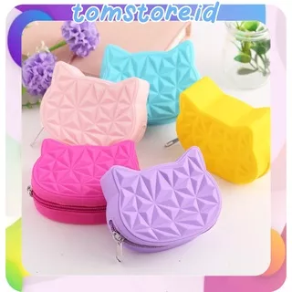 TOMSTORE.ID D032 Cute Cat Silicone Short Wallet Girls Mini Dompet Koin Purse Key Wallet mini Bags COD