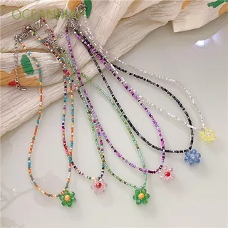 OCEANMAP Unusual Flower Chocker Cute Korean Style Clavicle Chain Crystal Bead necklace Candy Color Pendant Bohemian Style Female Retro Simple Women Jewelry/Multicolor