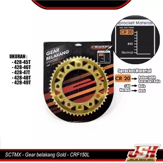 Gear Gir Belakang Scarlet MX Series Motor CRF 150L KLX 150 WR 155 428 Size 43T 44T 45T 46T 47T 48T 49T 50T 51T 52T 53T 54T 55T 56T