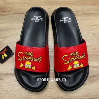 Sandal Slop Pria Wanita-The Simpsons-Hitam Slop Merah-Karet