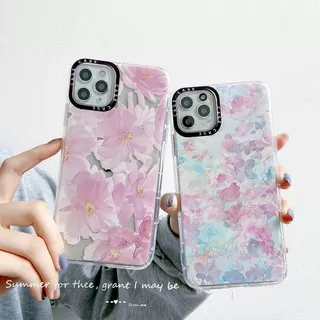 Case iPhone 13 12 11 Pro X XR XS Max SE 2020 6 6S 7 8 Plus Soft Transparent Shockproof Printed Phone Case Motif Summer Pink and Blue Flower