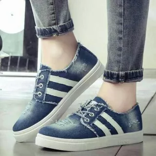 Sepatu Kets denim foxing two lines BIRU TUA 02 sepatu wanita infor sepatu wanita terbaru sepatu wanita murah DIJAMIN REAL PICT 100%