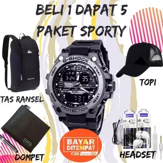 Jam Tangan Pria G Shock  GST8600 Kepala Besi (Free Bonus Tas Ransel Topi Headset - Dompet Ekslusive)