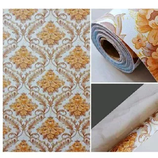 Wallpaper Dinding Murah //Wallpaper Sticker Motif Batik bunga Gold //45cm x 9-10m