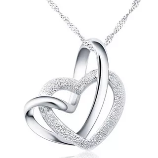 925 sterling silver double heart pendant necklace collarbone