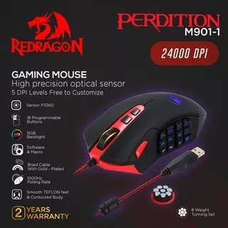 Redragon M901 Perdition 24000DPI MMO Mouse LED RGB Wired Gaming Mouse