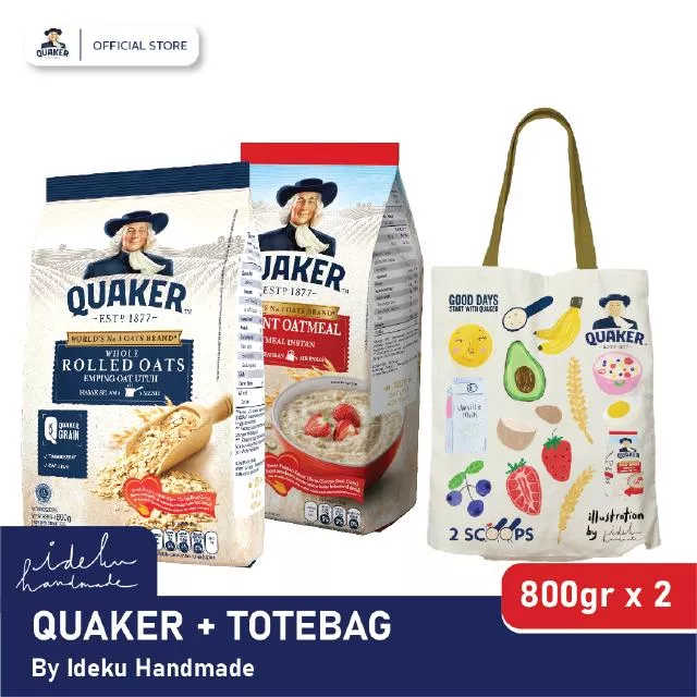 Quaker Instant Oatmeal 800gr + Rolled Oats 800gr + Shopping Bag by Ideku Handmade