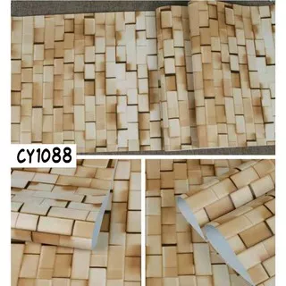 TERMURAHH!! Wallpaper Stiker Dinding Motif Batu Alam Premium Quality Size 45cm X 10M Bata Abu Kayu Coklat Bambu Hijau
