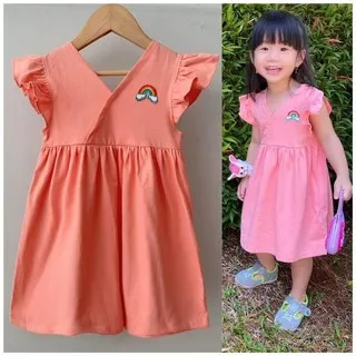 DK - ECER DRESS ANAK RAINBOW DRESS PELANGI SMILE WARNA SALEM SIZE 1-5 TAHUN