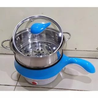 Panci Teflon Listrik + Kukusan Panci Multifungsi Instan Pan Elektrik 18cm /Panci Elektrik Serbaguna