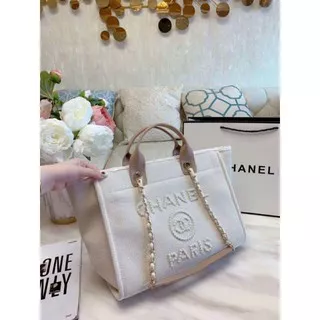 Tas Chanel Canvas Chanel Canvas Tote Bag/Pearl Deauville Premium