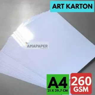 [50 LEMBAR] Art Karton 260gsm A4 - Kertas Art Paper Glossy Kilap untuk Kartu nama Undangan Poster