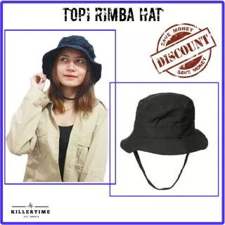 Topi Rimba Bucket Hat Polos.Topi Outdoor- Hitam