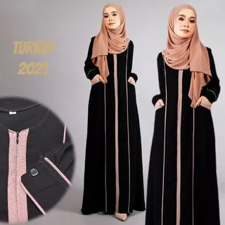 Abaya hitam Dubai 2021 arab turkey dress renda dubai polos