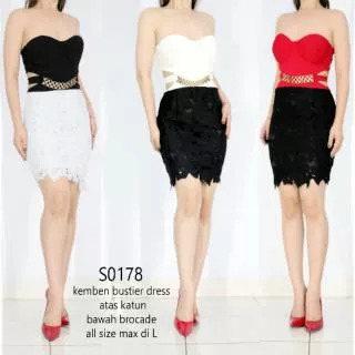 0178 YUEKI SALE MINI DRESS  brocade bordier kemben dress pesta import putih hitam merah BLACK RED