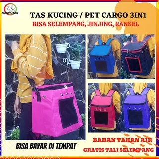 TAS KUCING TAS ANJING TAS KELINCI 3 IN 1 BISA RANSEL JINJING SELEMPANG TAHAN AIR FEE TALI SELEMPANG