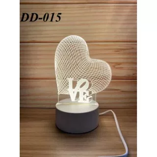 Lampu Tidur Lampu Hias 3D Transparan Akrilik 3 Warna Lampu Tema Love DD-015 New