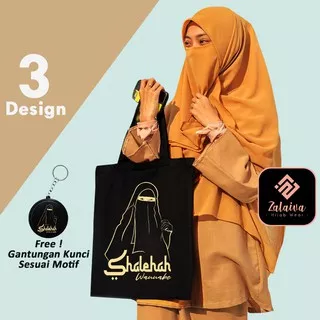 Tas Totebag Muslim Wanita Motif Niqab Islami Berhijab Hijaber Tote bag Jinjing Trendy motif niqab Resleting dan Perekat