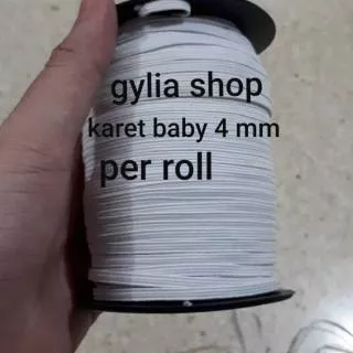 Karet 4 mm per roll / Karet Baby hitam / putih / Elastis