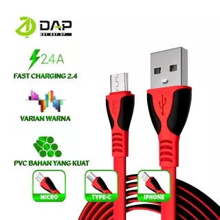 DAP Kabel Data Android Iphone Type-C Micro USB Lightning 100cm Fast Charging 2.4A Garansi Resmi 1 Tahun 1PCS- DP Series