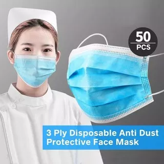 Masker 3 Ply Earloop & Hijab isi 50pcs disposable Anti Virus [ New & Termurah ]