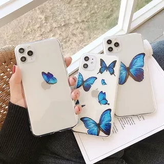 Cute butterfly blue phone case for iphone 11 11 Pro Max cases clear TPU soft iphone 5 5S SE 2020 6 6S 7 8 plus XR XS MAX X clear TPU  fundas coque cover