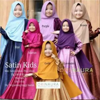 Satin Kids Gamis Dres Set Syari Anak Plus Jilbab Khimar 8 9 10 11 Tahun Ori Naura Solo Grosir Murah