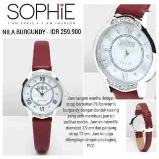 JAM TANGAN KULIT WANITA MERAH NILA BURGUNDY SOPHIE PARIS MARTIN DISKON MEMBER