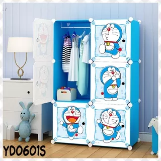 Lemari Pakaian 6 Pintu Kotak Susun Plastik Rak Serbaguna Plastik Lemari Baju Anak Doraemon