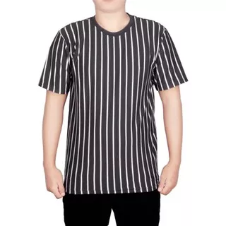 KAOS SALUR / BELANG / STRIP KECIL VERTIKAL HITAM PUTIH PRIA WANITA WAME