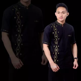 Baju Koko Kombinasi Pria Lengan Pendek l Pakaian Muslim Pria Dewasa Baju Koko Kombinasi Batik Bordir Original Pekalongan Grosir Murah