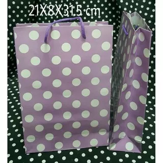 Paper Bag Polkadot Ungu 21x8x31.5 cm by Queenballoon