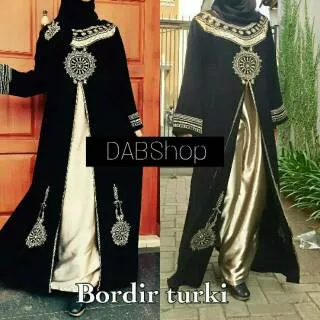 Abaya Hitam Gamis Wanita Bordir Turki Turkey Gold Jetblack Saudi Dress Arab Pesta Syari DABShop Muslimah Gamis Abaya Maxi Klok Terbaru