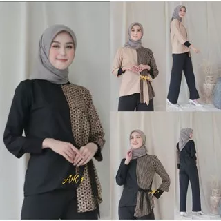 Atasan Batik Wanita Blouse Batik Kombinasi Katun Golden Mella