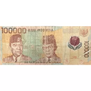 Uang Kuno Indonesia Polymer 100rb /100000 Soekarno -Hatta tahun 1999 Original 100% Kondisi VF Layak Renyah