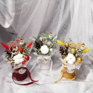 Mistletoe Christmas Mini Bloom Box Bloom Dome Dried Flower Kado Unik Souvenir Natal Cotton Flower