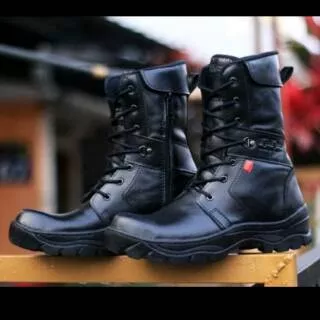 Sepatu PDL Safety TNI POLISI SATPAM HANSIP Boots Kickers Kulit Sapi Asli Hitam Zipper Tali Murah