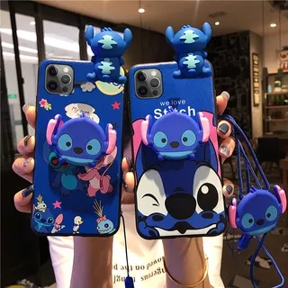 iPhone 12 11 13 Pro X XR XS Max 8 8+ 7 7+ 6 6+ 6S 6S+ Plus SE 2020 Cartoon Stitch Soft Case Cover+Stand+Lanyard