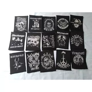 EMBLEM PATCH DISTRO PUNK KECIL MURAH SABLON RUBBER HITAM TEMPELAN JAKET ANAK PUNK METAL TENGKORAK