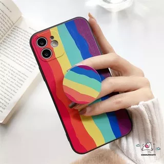 Rainbow Case A54 Oppo A74 A95 Reno 5 Oppo A53 A33 A5 A9 2020 A92 A15 A52 Reno 5F A94 F19pro A72 A37 A11 A12 A15S A7 Reno4 A3S A5S A31 A12E  F9 F9Pro A91 F11 A1K A71 Reno 2F 3Ins Popsocket  holder Soft matte Phone Cover