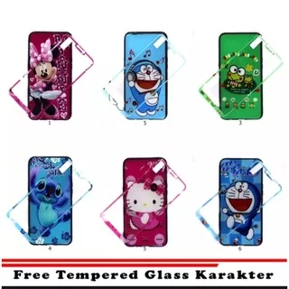 3D Case Vivo Y11 Y12 Y15 Y17 Y20 Y30 Y50 Y53 Y71 Y81 Softcase Free Tempered Glass Karakter Doraemon Hello Kitty Stitch Character Disney Cartoon