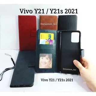 Leather Case Kulit Flip Cover Vivo Y21 Y21S 2021 - Sarung Dompet Preminum