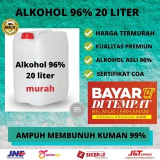 ALKOHOL 96% 20 LITER ALKOHOL STERILISASI ALKOHOL DISINFEKTAN ALKOHOL MURNI ALKOHOL ETANOL ALCOHOL