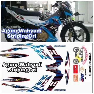 STIKER STRIPING LIS BODY MOTOR SUZUKI SATRIA FU 2012 BIRU PUTIH SATRIA F150 F 150 PUTIH BIRU FU 150 FU150 99 TAHUN 2011 2012 2013