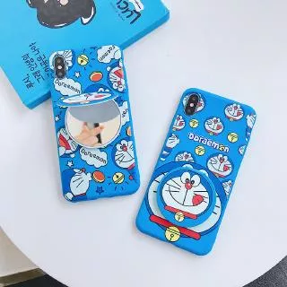Casing VIVO Y21 Y21S Y33S Y20 Y20S Y12S Y12i Y50 Y30 Y30i V20 V19 Y17 Y15 Y12 Y1S S1 Y91 Y91C Y93 Y95 Y81 Y71 Y55 Y55S V15 V9 V5 V5S Lite Plus Cartoon Cute Blue Doraemon TPU Soft Case Cover+Mirror stand