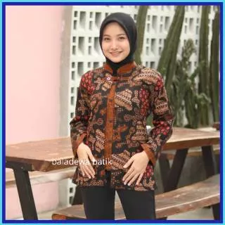 Blouse batik lengan panjang atasan wanita seragam kerja formal semi bolero