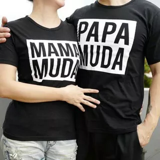 PAPA MAMA MUDA BLOCK -  kaos untuk hadiah papa dan mama baju couple papa mama serasi katun tebal